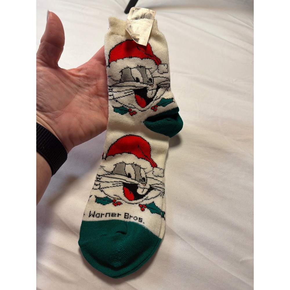 Vintage 1994 Warner Bros Bugs Bunny Christmas Socks Santa Hat Looney Tunes NWT